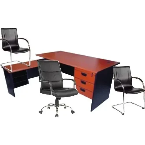 Excell 4ft Office Table With 3ft Extension + Office Chair & 2 Visitors Chairs