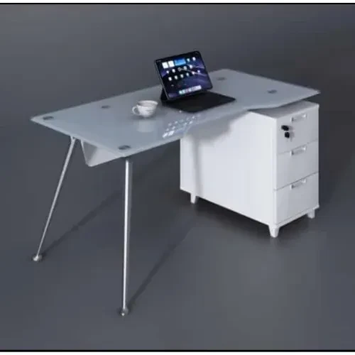 Modern Glass Top Office Table With Drawers