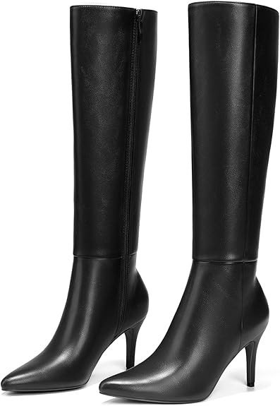 ALICEPUB Knee High Boots for Women Pointed Toe Tall Boots Long Heeled Boots Leather Boots Stiletto Heels Knee High Dress Boots with Side Zipper Sexy