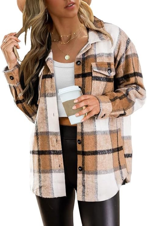 AUTOMET Womens Fall Outfits Fashion Clothes Shackets Flannel Plaid Button Down Long Sleeve Shirts Jackets