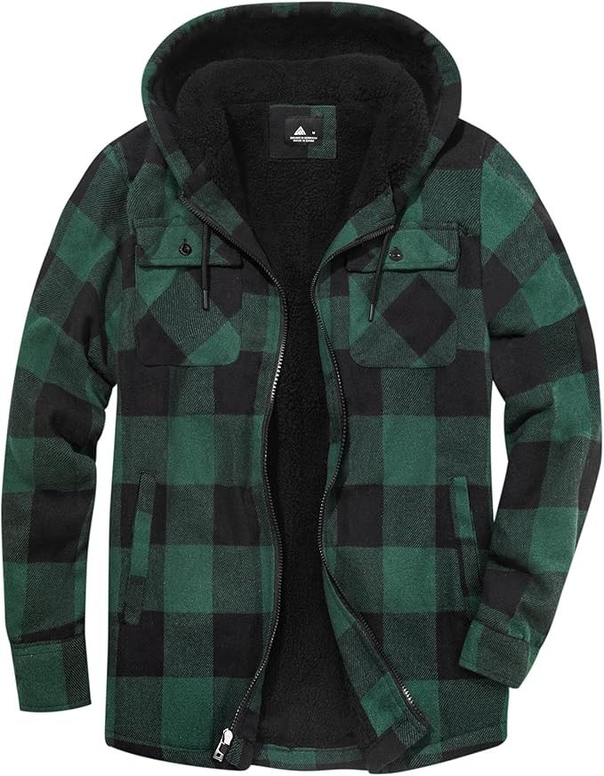 SCODI Men's Flannel Jacket Sherpa Lined Hoodies Zip Up Fleece Plaid Shirt Jackets Winter Outdoor Coat Warm Outwear