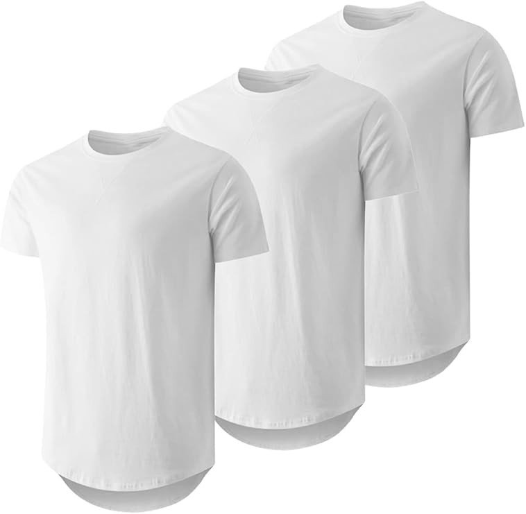 JMIERR Mens 3 Pack Cotton Hipster Hip Hop Longline Crewneck T-Shirt