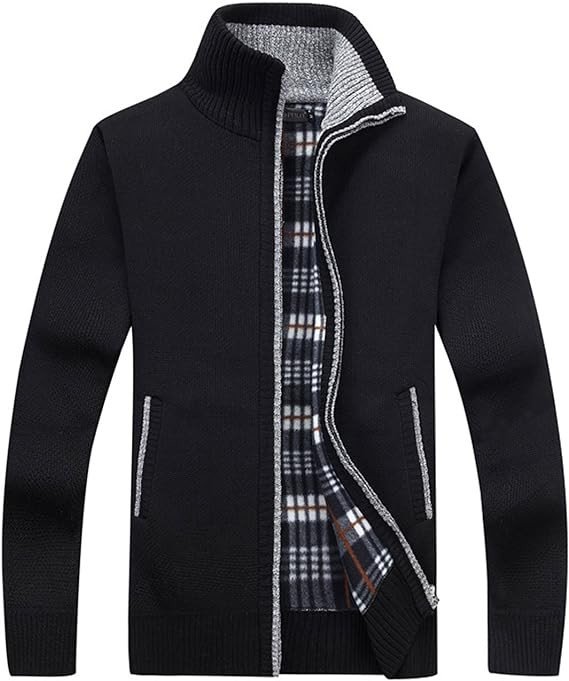 Yeokou Men's Shawl Collar Cardigans Slim Fit Button Cable Knit Black Sweater Pockets