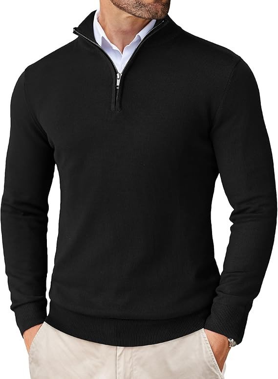 COOFANDY Men's Quarter Zip Up Sweaters Slim Fit Lightweight Mock Neck Pullover Casual Polo Sweaters