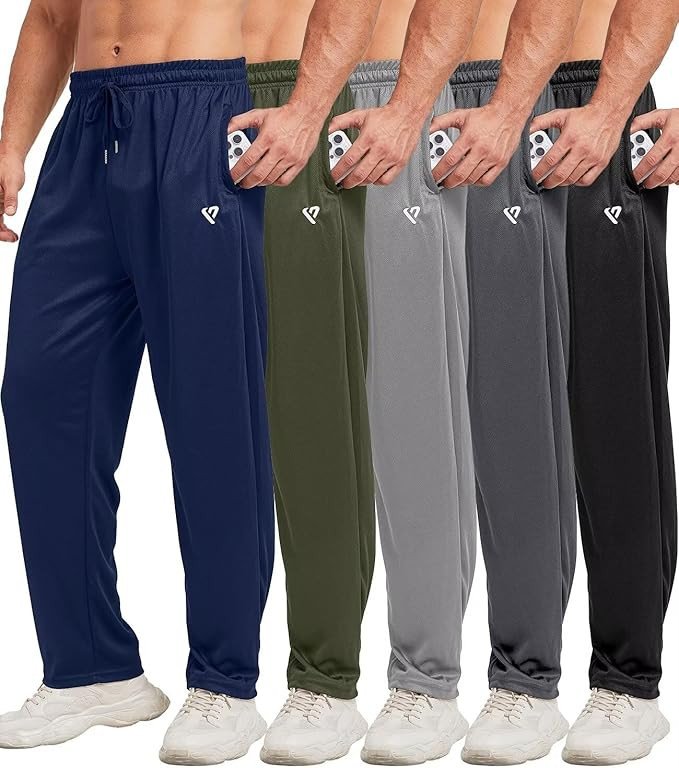 5 Pack Mens Sweatpants Open Bottom Joggers for Men with Zip Pockets Loose Fit Mesh Athletic Pants for Running